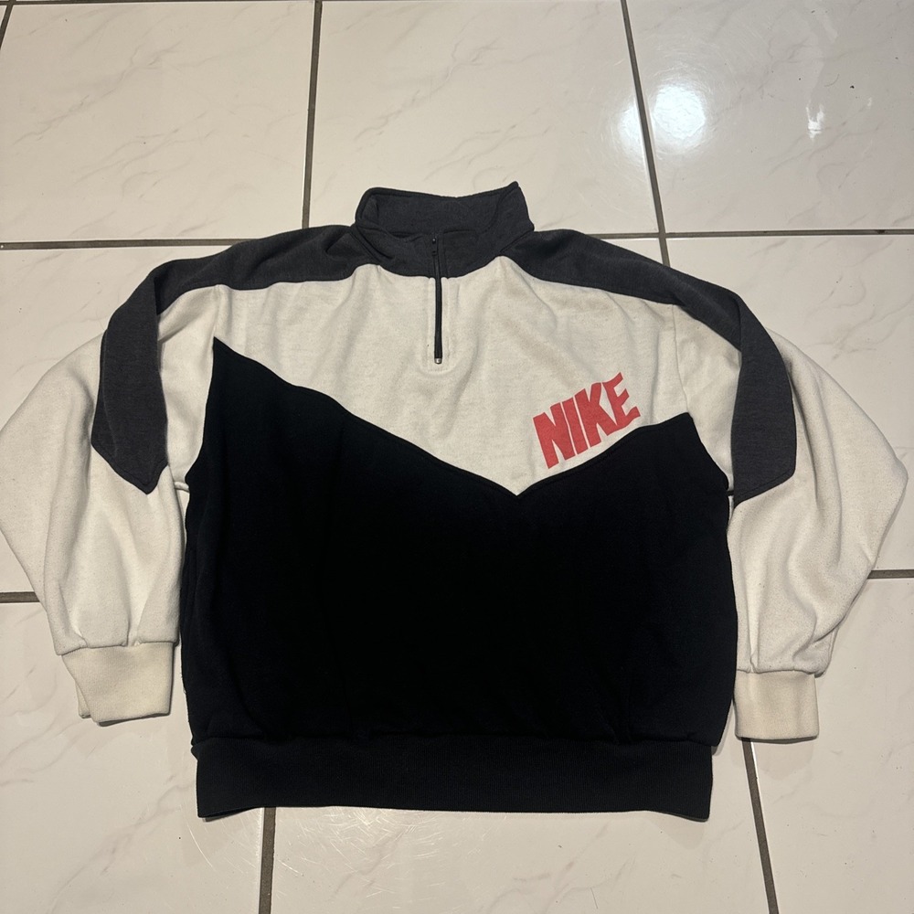 VTG 1980s Nike Track Quarter Zip Size M Spellout Colorblock Logo Sweater
